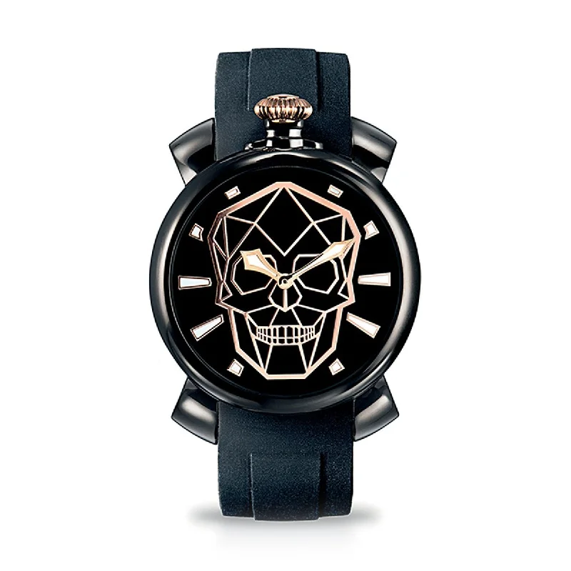 Men's Swiss Summer Edition-Gaga Milano Watch Slim 46 Bionic Skull Black PVD 5082.BS01