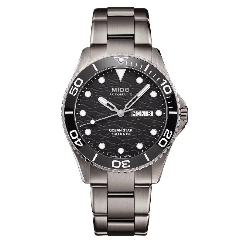 Men's Italian Made Design Sports Watches-Orologio Mido Ocean Star 200C nero titanio e ghiera ceramica