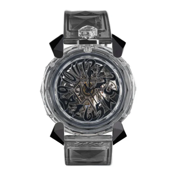 Unisex Elegant Design Watches-Milano Watch Crystal 46mm Skeleton Black