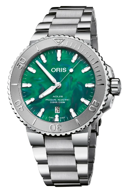 Men's Stylish Dress Watches-Oris Aquis Date Bracenet 43.5mm 733 7730 4137 07 8 24 05PEB