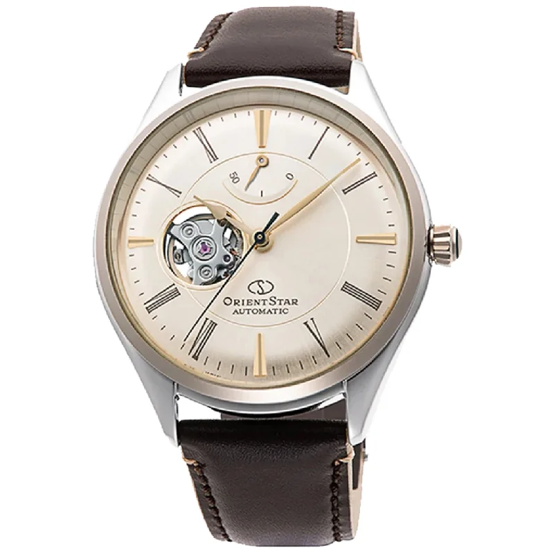 Men's Night Out Style Men's Watches-Orient Star Classic Semi Skeleton Men's Brown Watch RE-AT0201G00B