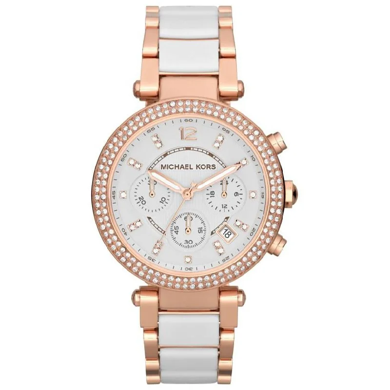 Men's Eco-Drive Design Dress Watches-Michael Kors MK5774 Ladies Parker Rose Gold Chronograph Watch