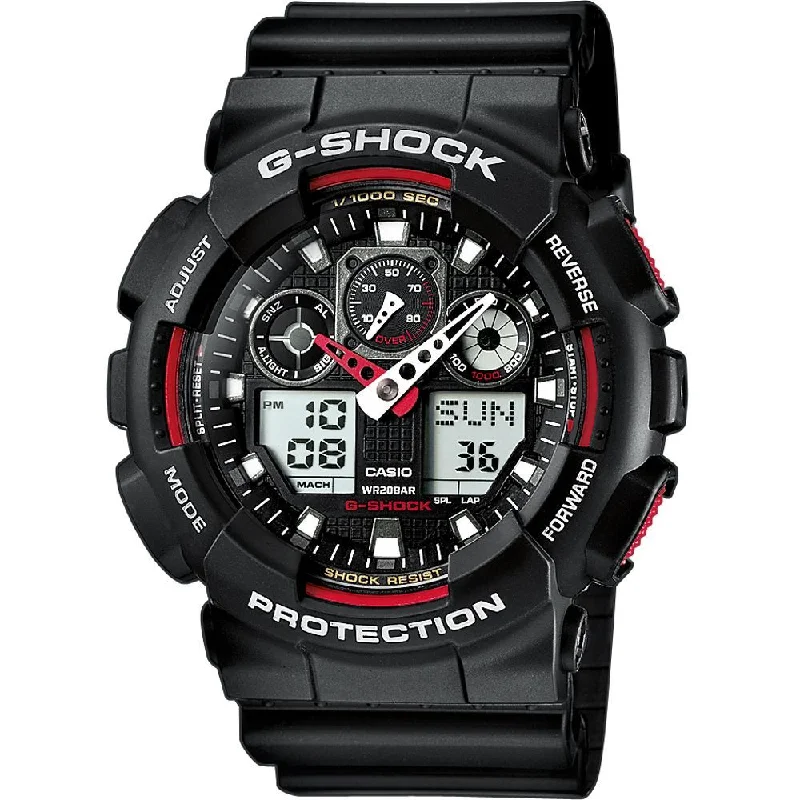 Men's Hand-Wound Sports Watches-Orologio G-Shock GA-100-1A4ER crono nero e rosso