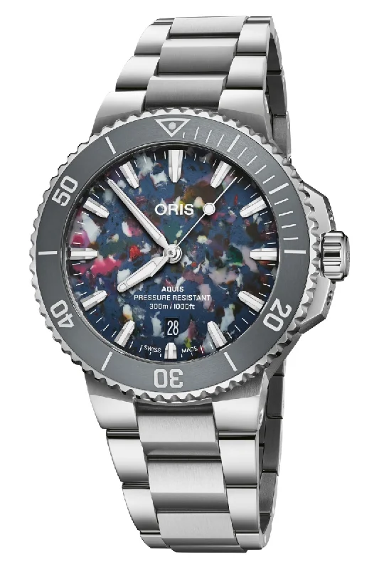 Men's Eco-Drive Dress Watches-Oris Aquis Date Upcycle 41.5mm 733 7787 4150-07 8 22 04PEB