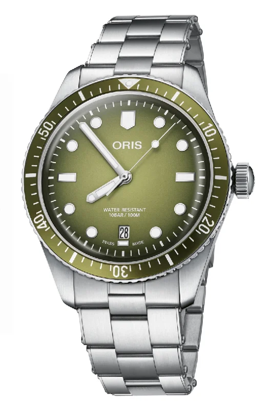 Men's European Made Dress Watches-Oris Divers Sixty-Five 40mm Forest Green 01 733 7707 4057-07 8 20 18