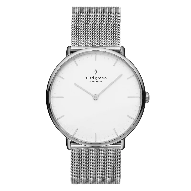 Unisex Quartz Movement Watches-Nordgreen Native Silver Mesh 32mm Silver Case Watch