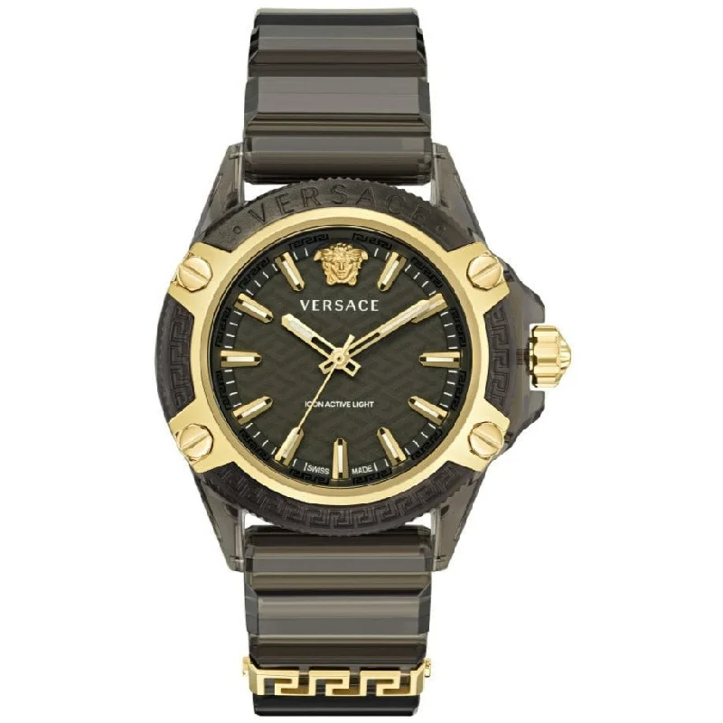 Unisex Classic Design Watches-Versace Icon Active Indiglo Unisex Black Watch VE6E00123