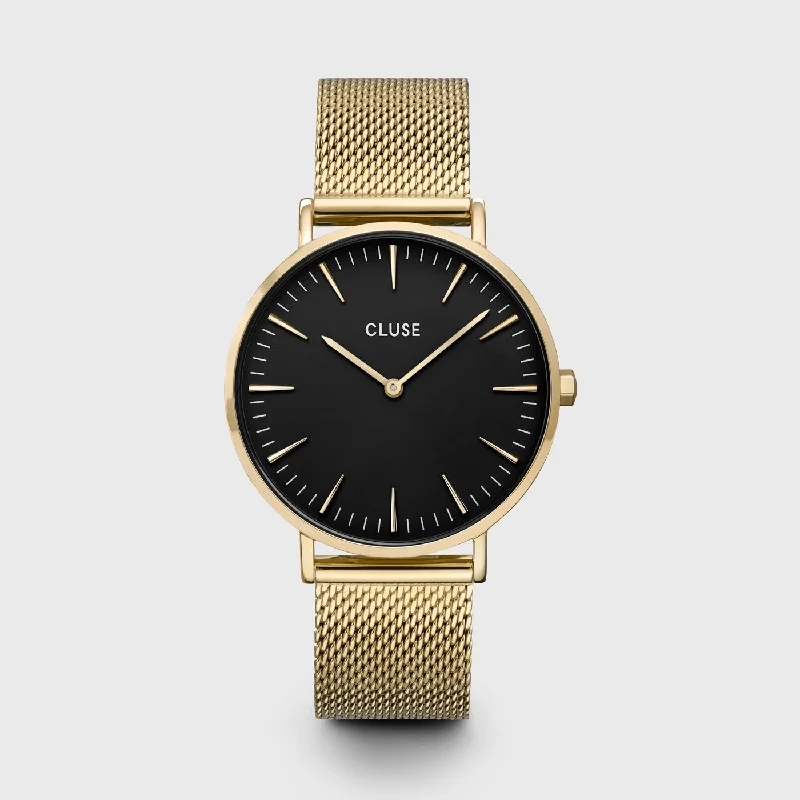 Women's Italian Made Style Mechanical Watches-Boho Chic Watch Mesh, Black, Gold Colour Women's Italian Made Style Mechanical Watches-Boho Chic Watch Mesh, Black, Gold Colour