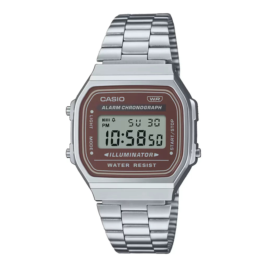 Unisex European Made Style Watches-Casio A168WA-5AYDF Unisex Brown Silver Digital Watch