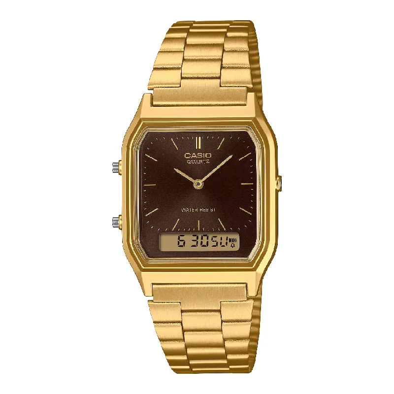 Women's Holiday Season Design Mechanical Watches-Casio vintage dorato AQ-230GA-5AMQYES GMT quadrante brown Women's Holiday Season Design Mechanical Watches-Casio vintage dorato AQ-230GA-5AMQYES GMT quadrante brown
