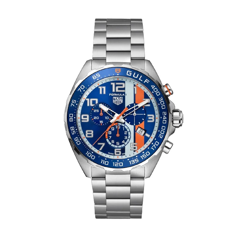 Men's Swiss Monogrammed Edition-Tag Heuer Formula 1 Men's Gulf Special Edition Blue Chronograph Watch