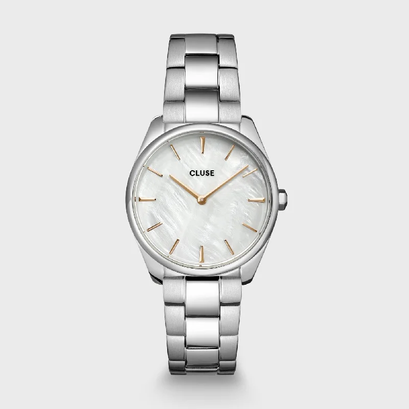 Women's Mechanical Watch Manufacturer-Féroce Petite Watch Steel, White Pearl, Silver Colour
