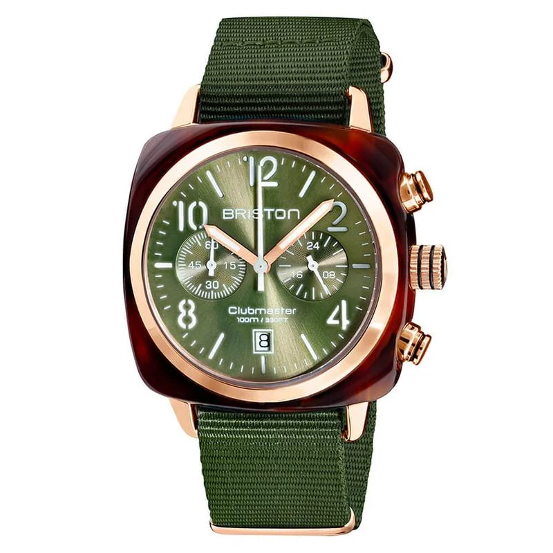 Men's Seasonal Design Men's Watches-Briston Green Clubmaster Classic Chronograph Watch 19140.PRA.T.26.NOL
