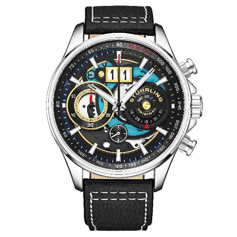 Black Dial / Silver Case / Black Calf Skin Leather Strap Silver Tang Buckle