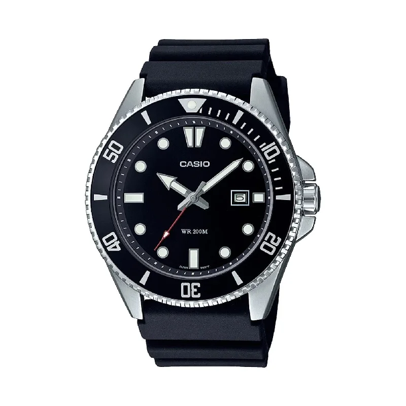 Men's Square Case Design Sports Watches-Orologio Casio Duro MDV-107-1A1VEF quadrante e ghiera nera