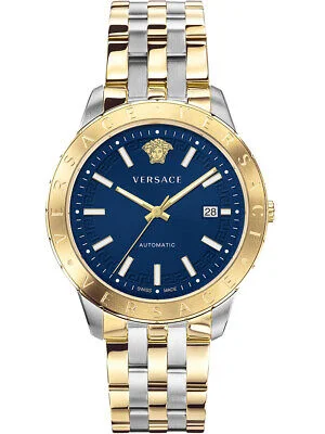 Men's Swiss Automatic Wind Edition-Versace Men's Watch Univers Automatic Blue Two-Tone Bracelet VE2D00421