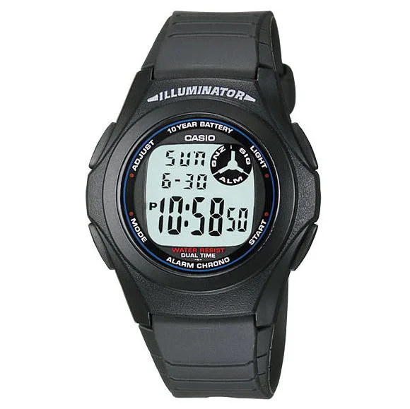 Unisex Thin Case Style Watches-Casio Watch Youth Illuminator Digital Black F-200W-1ADF