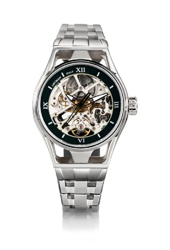 Men's Asian Made Style Sports Watches-Locman Montecristo Skeleton nero bracciale acciaio 0538A01S-00BKGYB0