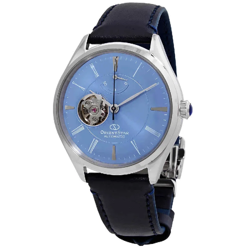 Men's Office Wear Style Men's Watches-Orient Star Classic Semi Skeleton Men's Blue Watch RE-AT0203L00B