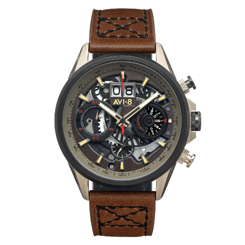Men's Field Watches Mechanical Movement Edition-AVI-8 Desert Brown Hawker Harrier II Chronograph Watch AV-4065-06