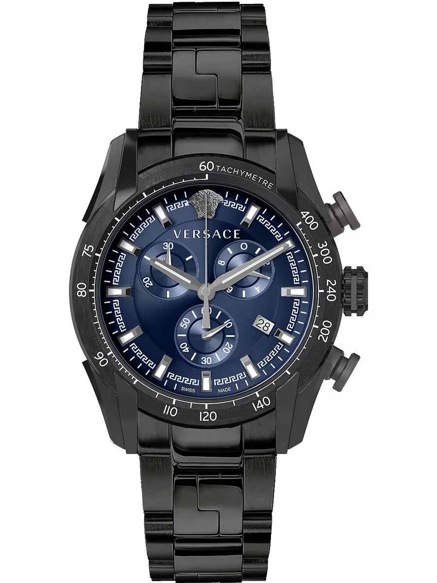Men's Swiss Watch Personalized-Versace Men's Watch V-Ray 44mm Blue Black Bracelet VE2I00521