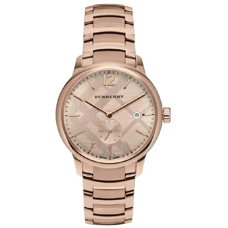 Men's Oval Case Style Men's Watches-Burberry BU10013 Men's The Classic 40mm Rose Gold Watch