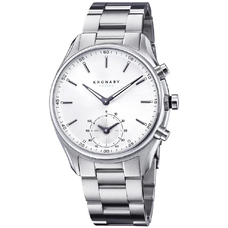 Men's Personalized Slim Watches-Kronaby S0715/1 Men's Silver Sekel Hybrid Smartwatch