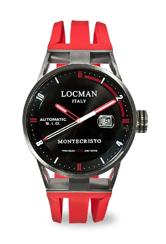 Men's Minimalist Style Sports Watches-Locman Montecristo automatico nero e rosso silicone 051100BKFRD0GOR