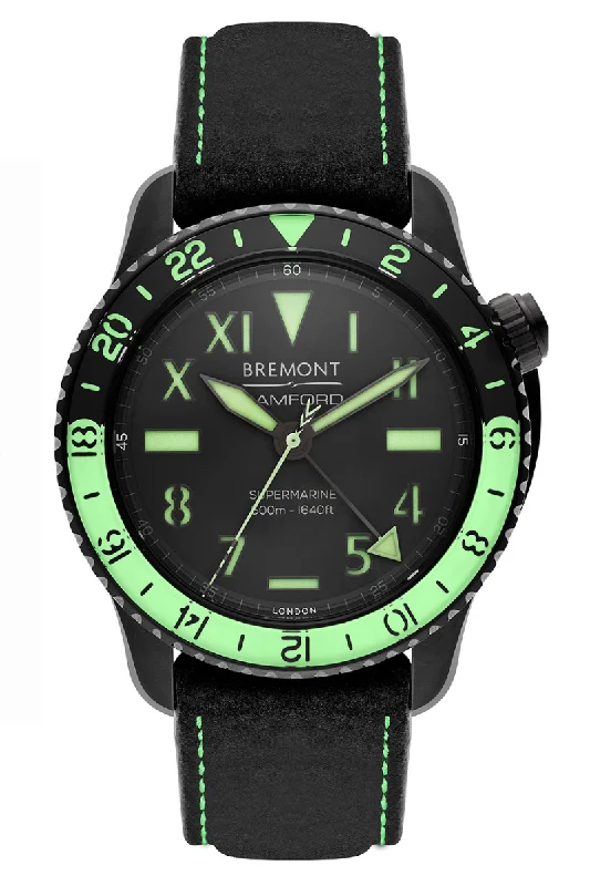 Men's Unique Shape Dress Watches-Bremont Supermarine S502 GMT "Aurora" Bamford Limited Edition