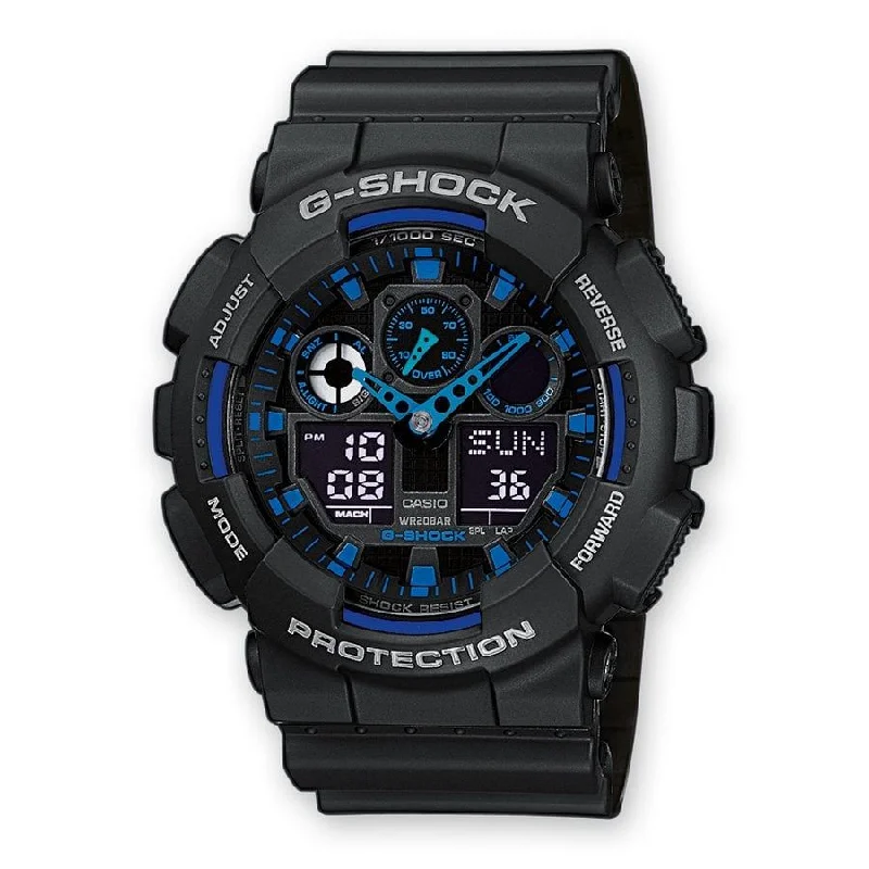 Men's Engagement Style Men's Sports Watches-Orologio G-Shock GA-100-1A2ER cronografo nero e blu Men's Engagement Style Men's Sports Watches-Orologio G-Shock GA-100-1A2ER cronografo nero e blu