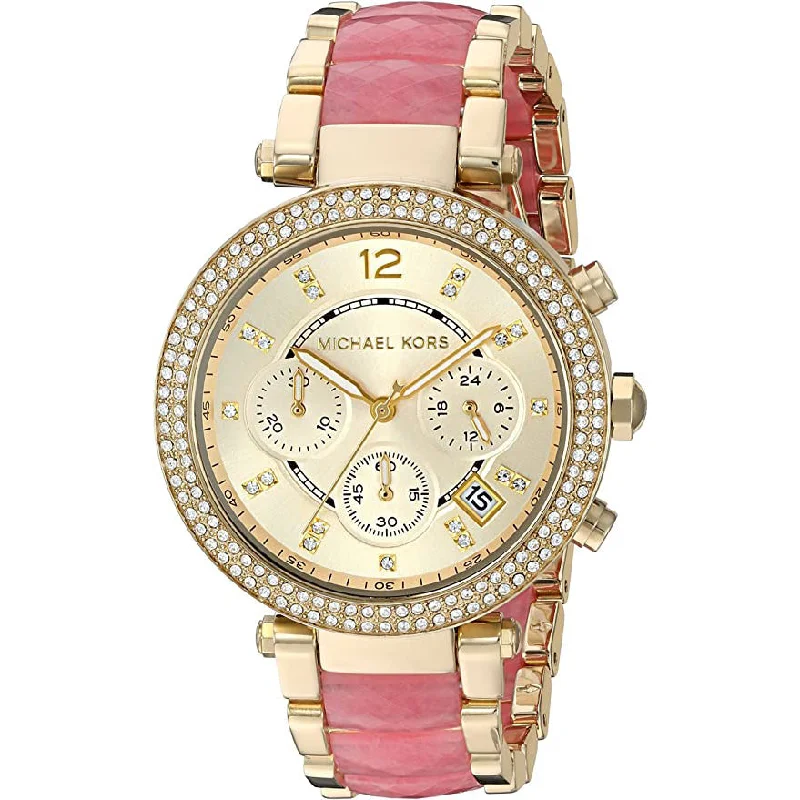 Men's Medium Size Dress Watches-Michael Kors MK6363 Ladies Chronograph Parker Yellow Gold Watch
