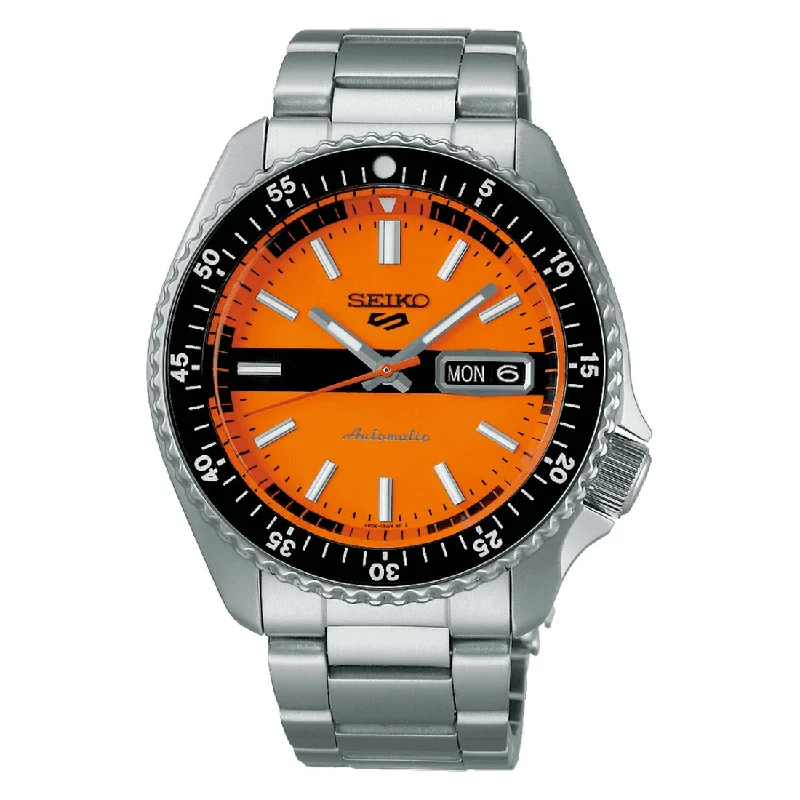 Men's Kinetic Design Sports Watches-Orologio Seiko 5 Sports SRPK11K1 Double Hurricane arancione