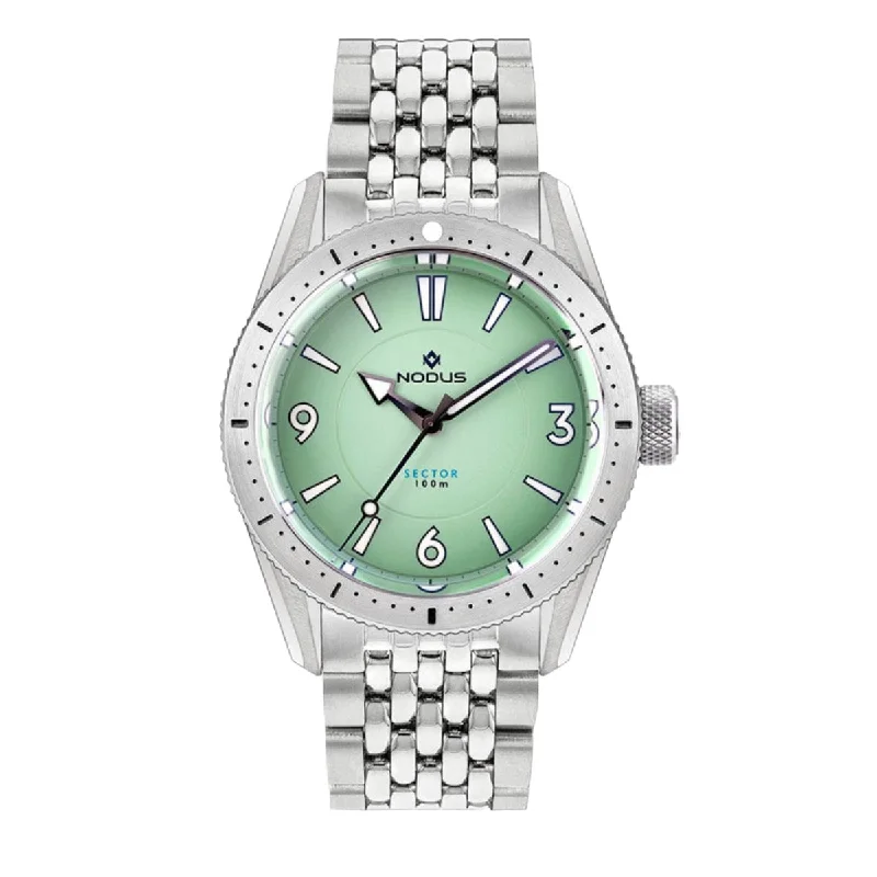 Men's Dive Watches with Solar Technology -Nodus Sector Dive Automatic Watch - Seafoam Dial - Steel Bezel Men's Dive Watches with Solar Technology -Nodus Sector Dive Automatic Watch - Seafoam Dial - Steel Bezel