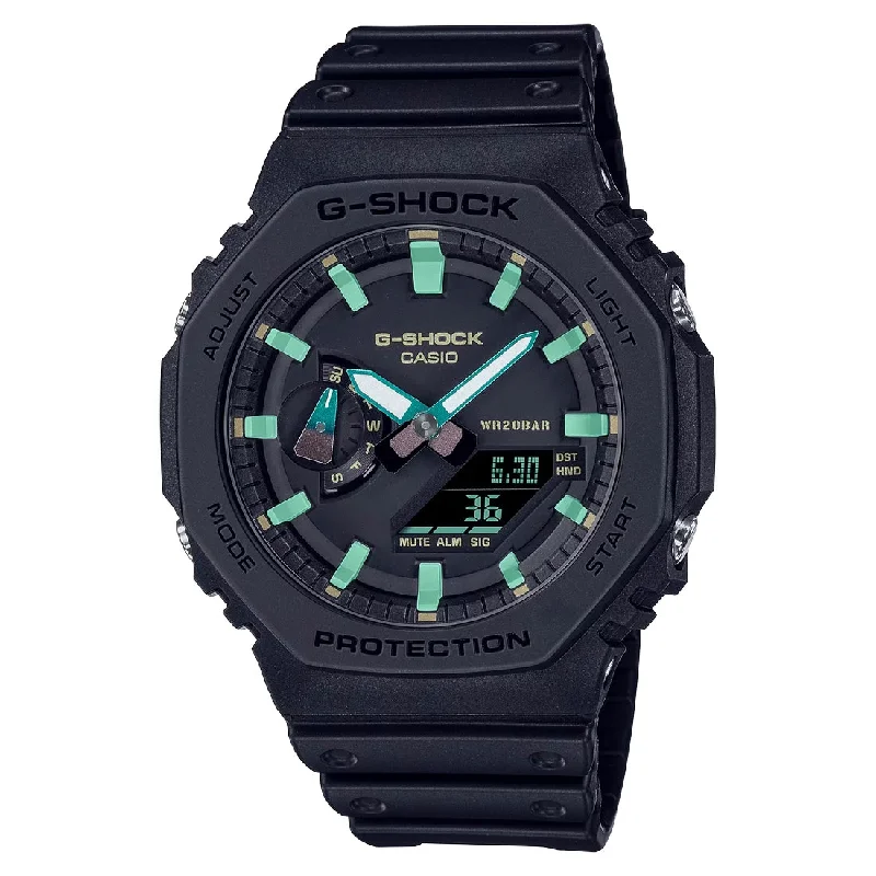 Men's Mechanical Movement Design Sports Watches-Orologio G-Shock GA-2100RC-1AER nero indici turchesi