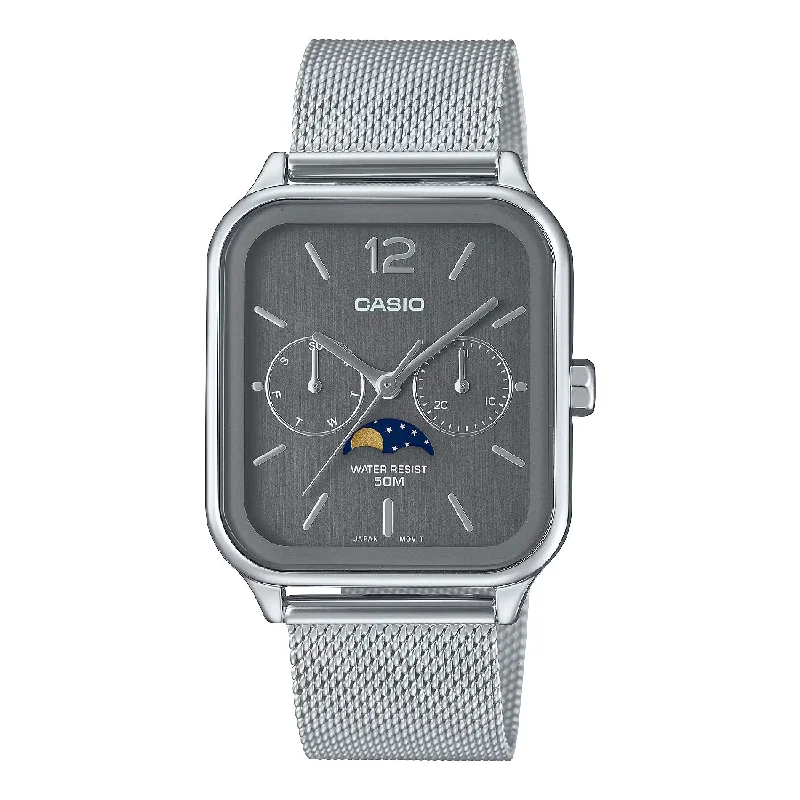 Women's Asian Made Style Mechanical Watches-Orologio Casio MTP-M305M-8AVER rettangolare fasi di luna grigio