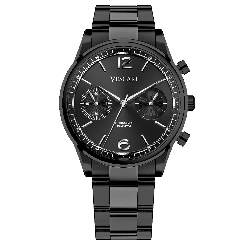 Men's Rectangular Case Design Dress Watches-Vescari Chestor Men's Black Chrono Watch VSC-02BS-03