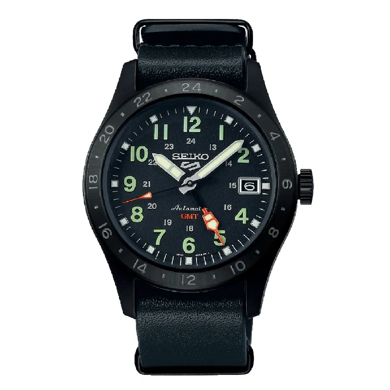 Men's Designer Style Men's Sports Watches-Orologio Seiko 5 sports SSK025K1 GMT acciaio IP nero