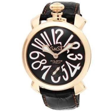 Men's Deployant Buckle Field Watches-Gaga Milano Men's Black Manuale Mechanical Watch 5011.12