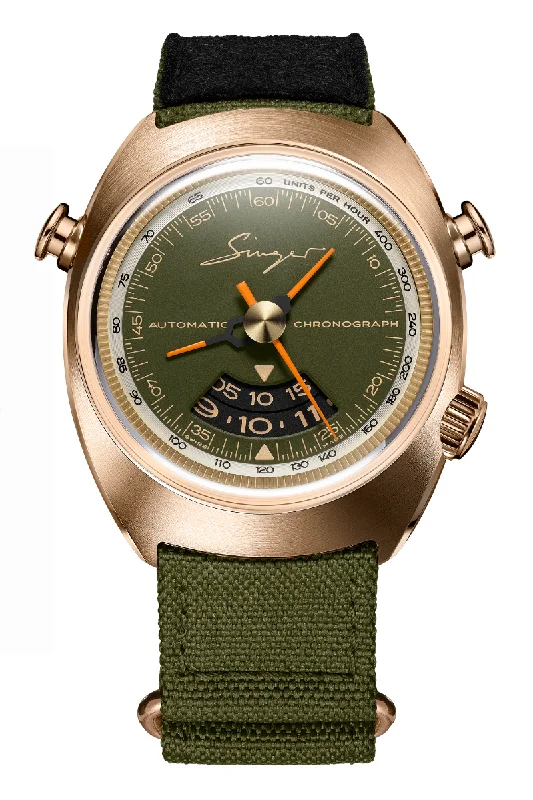 Men's Large Size Style Dress Watches-Singer Reimagined 1969 Bronze Chronograph SR203