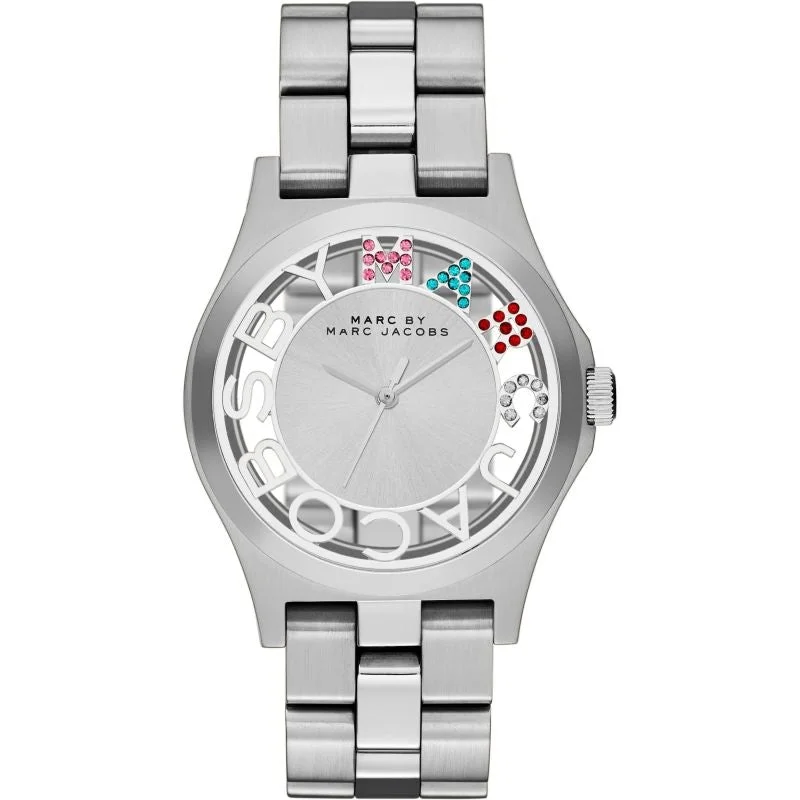 Men's Japanese Made Dress Watches-Marc Jacobs MBM3262 Ladies Henry Skelton Silver Watch