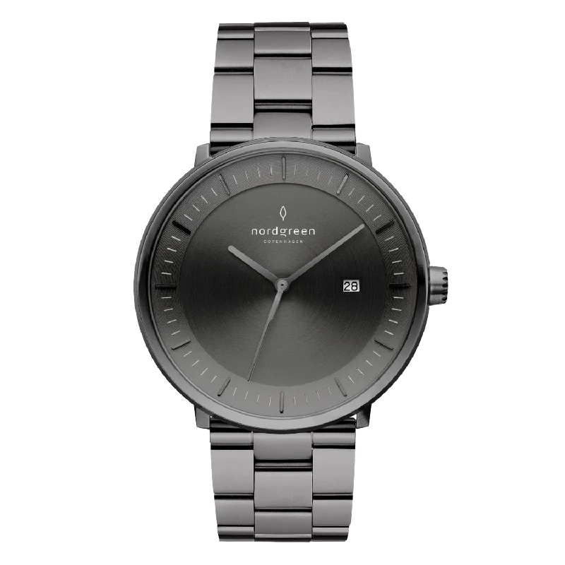 Men's Autumn Design Dress Watches-Nordgreen Philosopher 3-Link Strap 40mm Gun Metal Brushed Metal Dial Watch