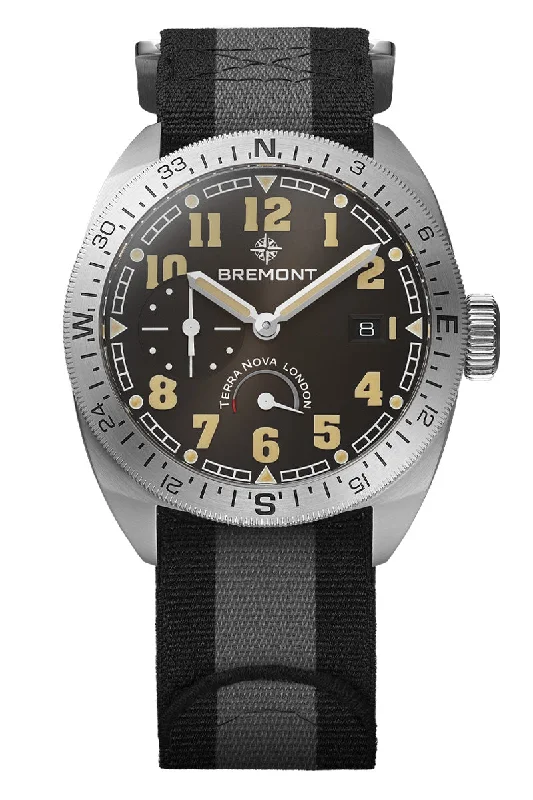 Men's Personalized Dress Watches-Bremont Terra Nova 40.5mm Turning Bezel Power Reserve TN40-PWR-SS-BK-N-S