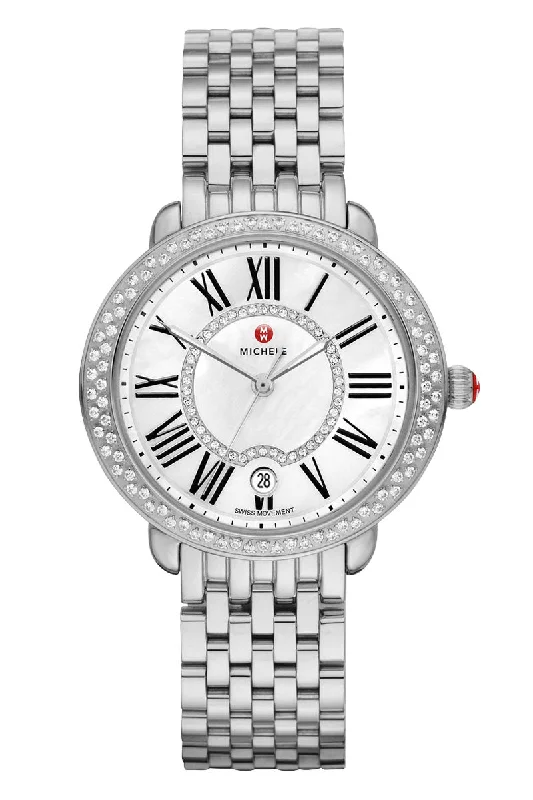 Men's Italian Made Design Dress Watches-Michele Serein Mid Stainless Steel Diamond MWW21B000030