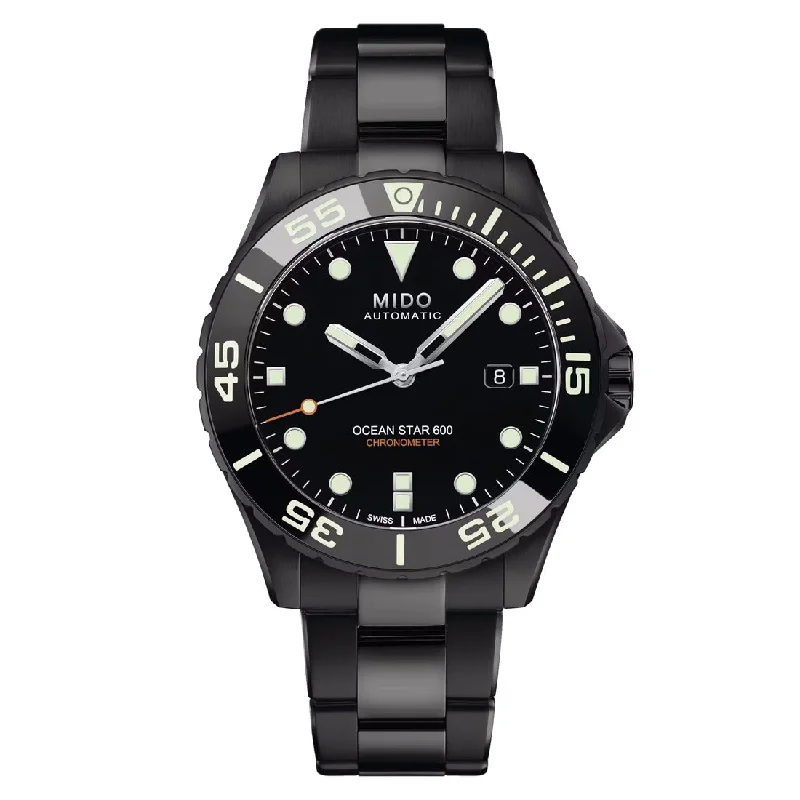 Men's German Made Style Sports Watches-Orologio Mido Ocean Star 600 Chronometer DLC nero