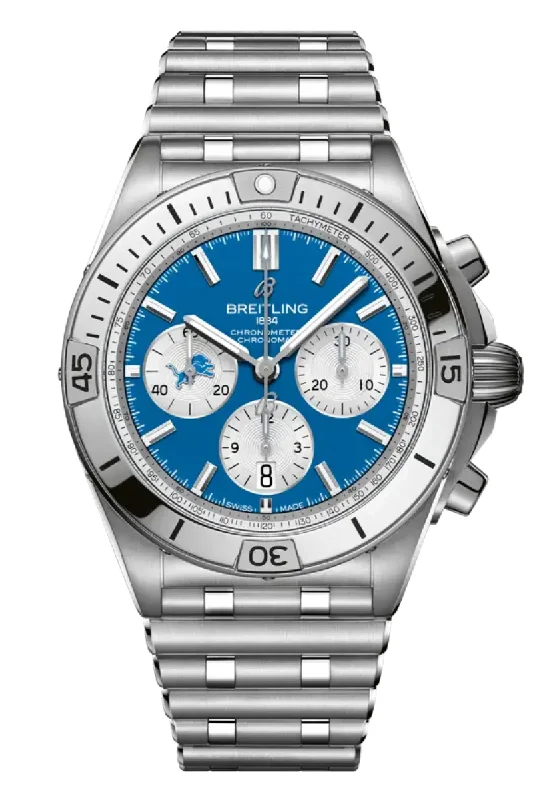 Men's Monogrammed Style Dress Watches-Breitling Chronomat B01 42 Detroit Lions NFL Edition AB01342B1CCA1