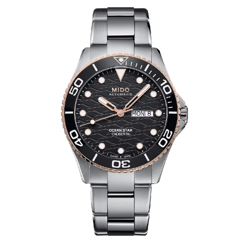 Men's German Made Design Sports Watches-Orologio Mido Ocean Star 200C quadrante nero ghiera PVD rosa