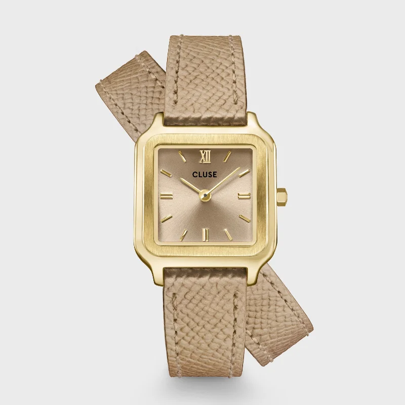 Women's French Made Style Mechanical Watches-Gracieuse Petite Watch Double Leather, Rugby Tan, Gold Colour Women's French Made Style Mechanical Watches-Gracieuse Petite Watch Double Leather, Rugby Tan, Gold Colour