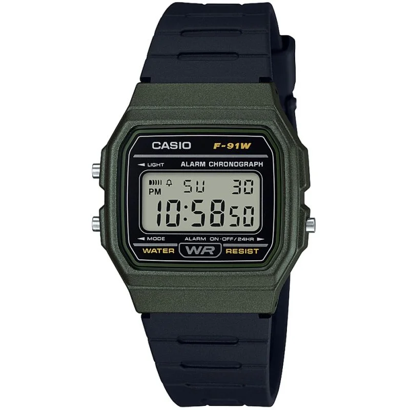 Men's Classic Watch Movements-Casio Watch Classic Sports Digital Black/Green F-91WM-3AEF