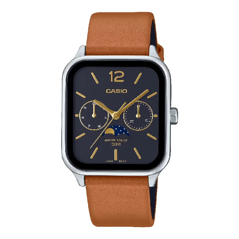 Women's Autumn Style Mechanical Watches-Orologio Casio MTP-M305L-1AVER rettangolare fasi di luna nero pelle