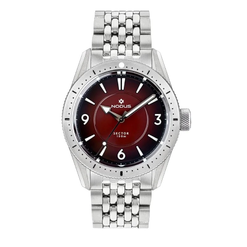 Men's Dive Watches with Long Battery Life -Nodus Sector Dive Automatic Watch - Redtide Dial - Steel Bezel